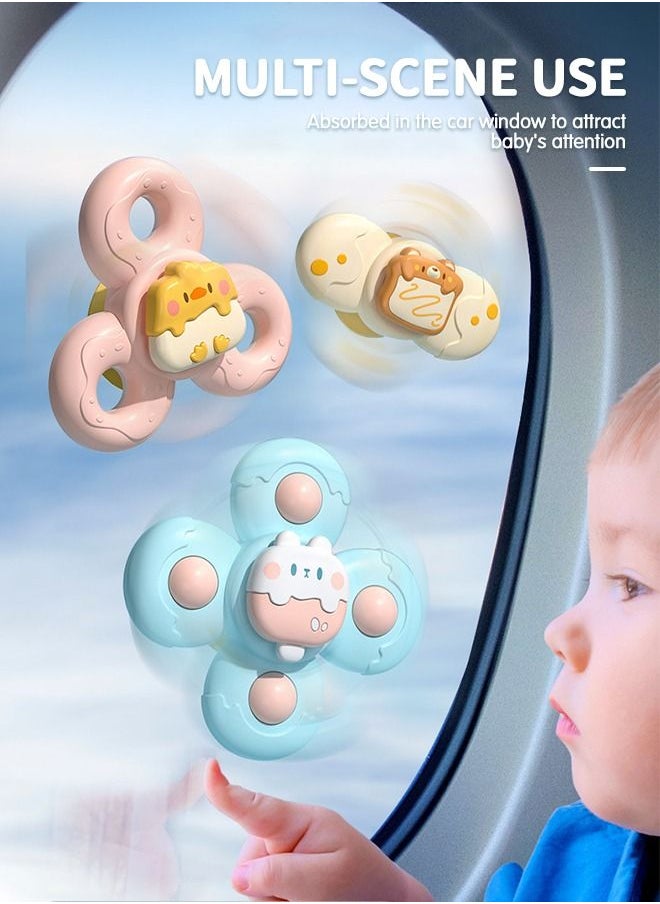 GROIC - 3-PCs Suction Cup Spinning Top Toy, 3D Cartoon Sensory Spinning Top Toys for Toddlers, Spin Sucker Spinning Top Bath Toys, Safe Interesting Table Early Learner Montessori Toys - Image 1