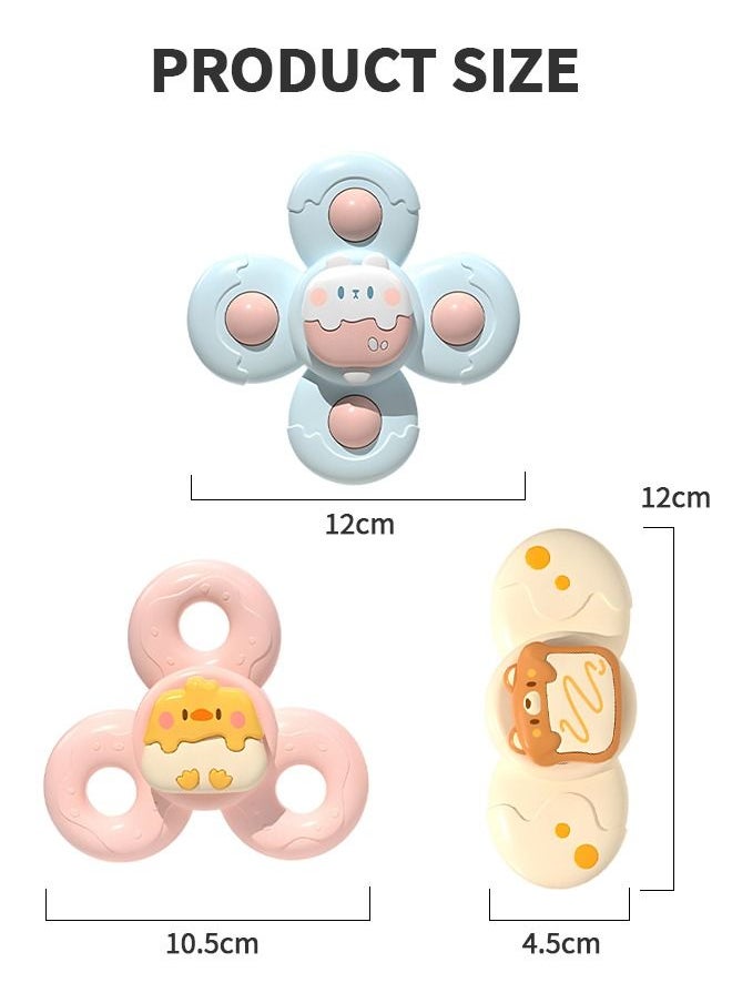 GROIC - 3-PCs Suction Cup Spinning Top Toy, 3D Cartoon Sensory Spinning Top Toys for Toddlers, Spin Sucker Spinning Top Bath Toys, Safe Interesting Table Early Learner Montessori Toys - Image 1