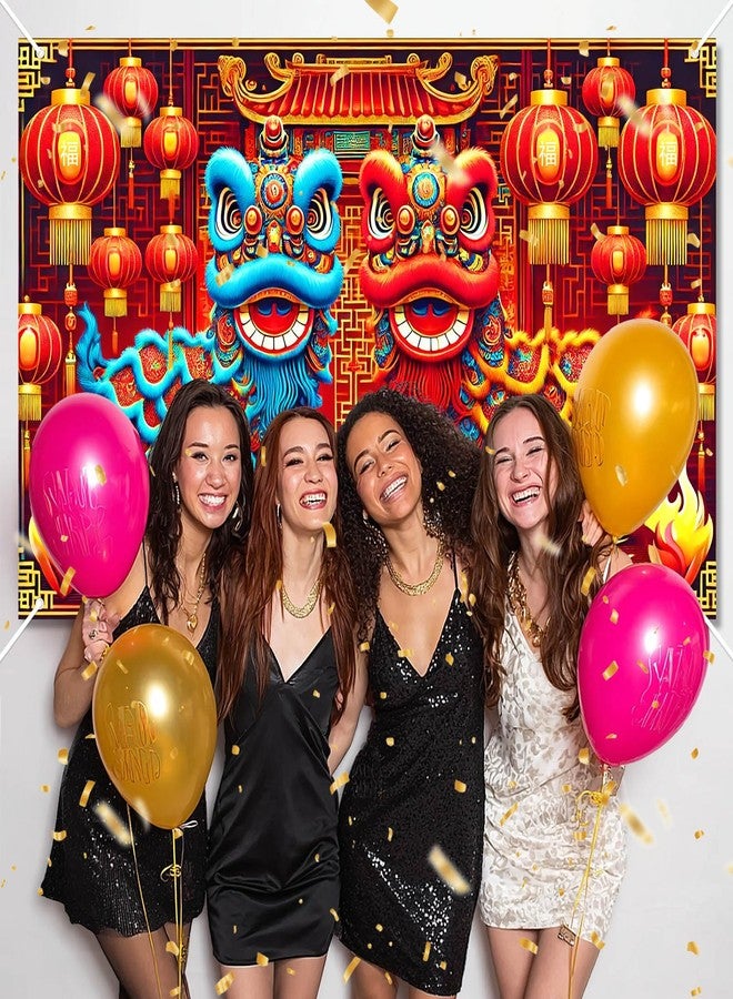 BlissYard Chinese New Year Banner 71X43 Happy New Years Backdrop Lion Dance and Lantern Photography Background Photo Props Decorations Happy New Year Banner 2025 for New Years Eve Party Supplies - Image 3