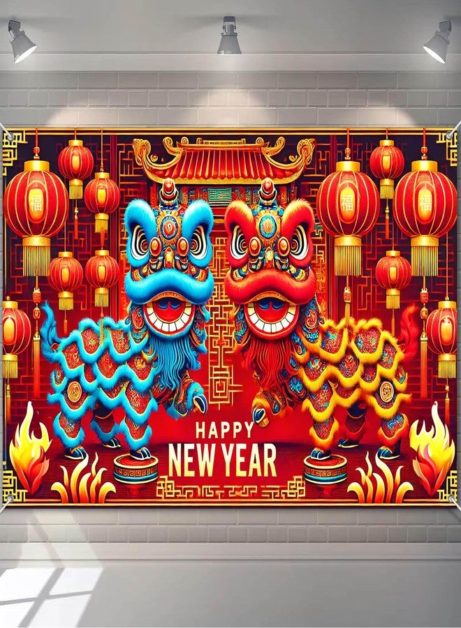 BlissYard Chinese New Year Banner 71X43 Happy New Years Backdrop Lion Dance and Lantern Photography Background Photo Props Decorations Happy New Year Banner 2025 for New Years Eve Party Supplies - Image 1