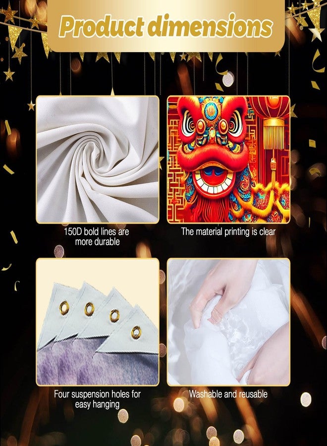 BlissYard Chinese New Year Banner 71X43 Happy New Years Backdrop Lion Dance and Lantern Photography Background Photo Props Decorations Happy New Year Banner 2025 for New Years Eve Party Supplies - Image 5