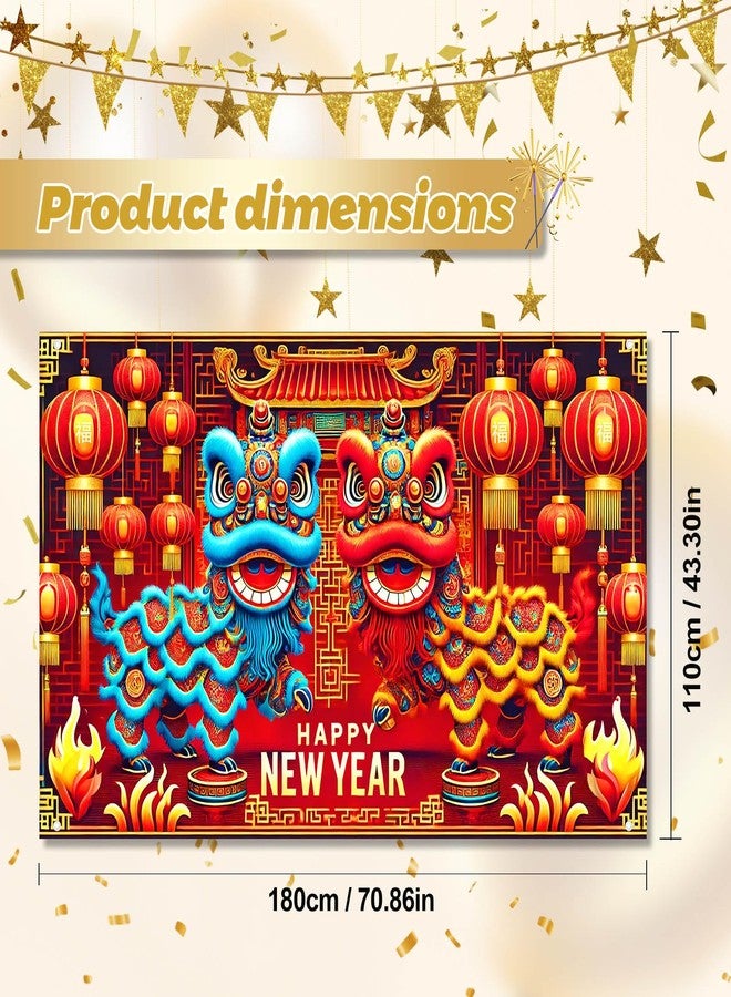 BlissYard Chinese New Year Banner 71X43 Happy New Years Backdrop Lion Dance and Lantern Photography Background Photo Props Decorations Happy New Year Banner 2025 for New Years Eve Party Supplies - Image 4