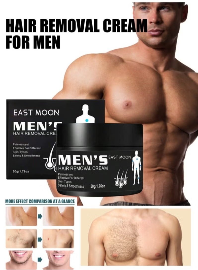 East Moon Hair Removal Cream for Men,Face and Body Beard Hair Removal Cream,Effective and Painless Depilatory Cream,Use on Chest,Back,Arm,Leg and Underarm - Image 1
