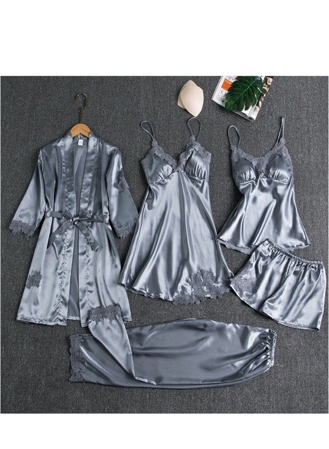 New Five Piece Lce Silk Pajamas 