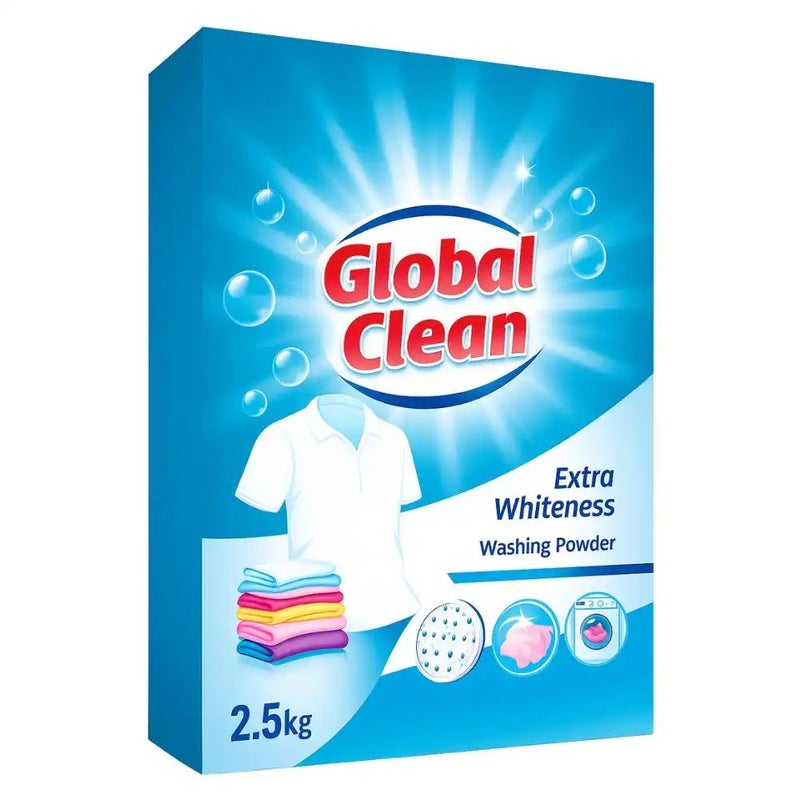 Global Clean Extra Whiteness Washing Detergent Powder- 2.5kg