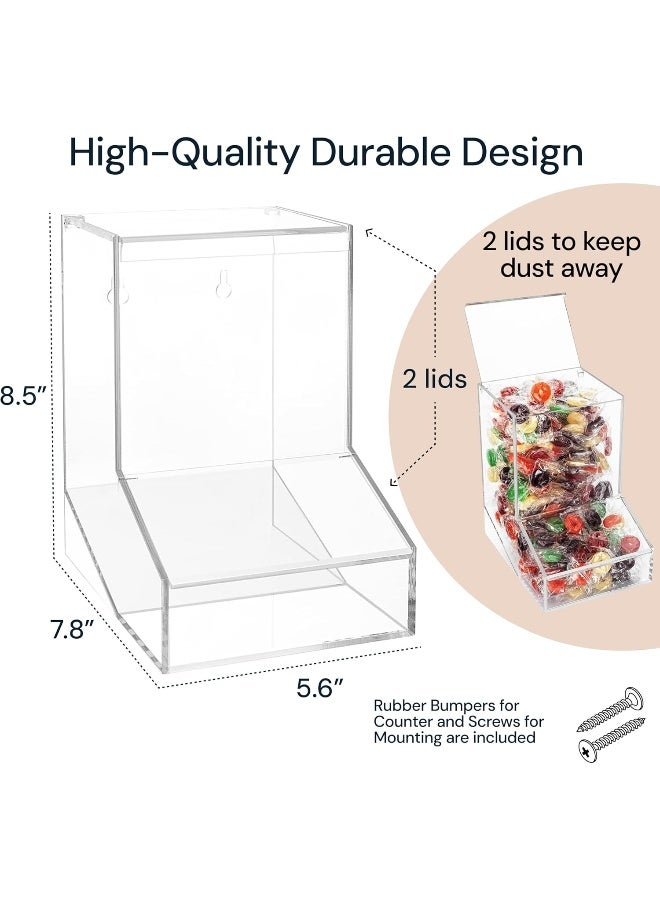 TPGP Acrylic Candy Dispenser Bin with 2 Lids for Bulk Candy Storage - Bubble Gum, Lollipops & Chocolate - For Home, Desktop, Tabletop or Wall Mount Use - Candy Dispenser Countertop - Image 3