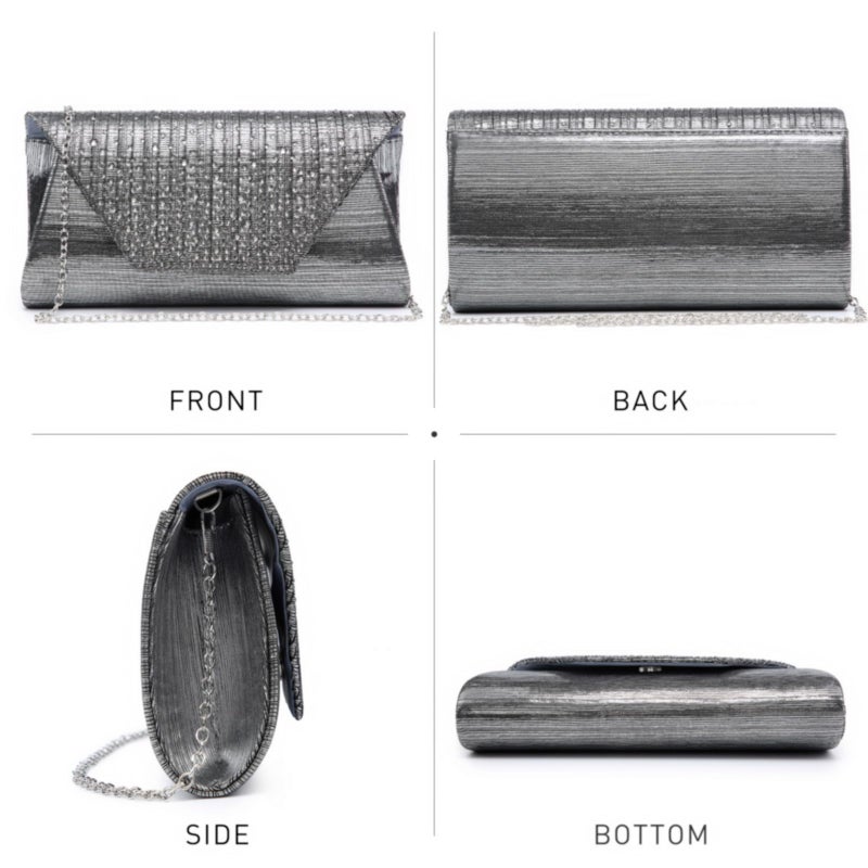Dasein Women Evening Bags Wedding Purses Handbags Party Clutches Cocktail Prom Clutch with Glitter Rhinestones (Grey) - Image 3