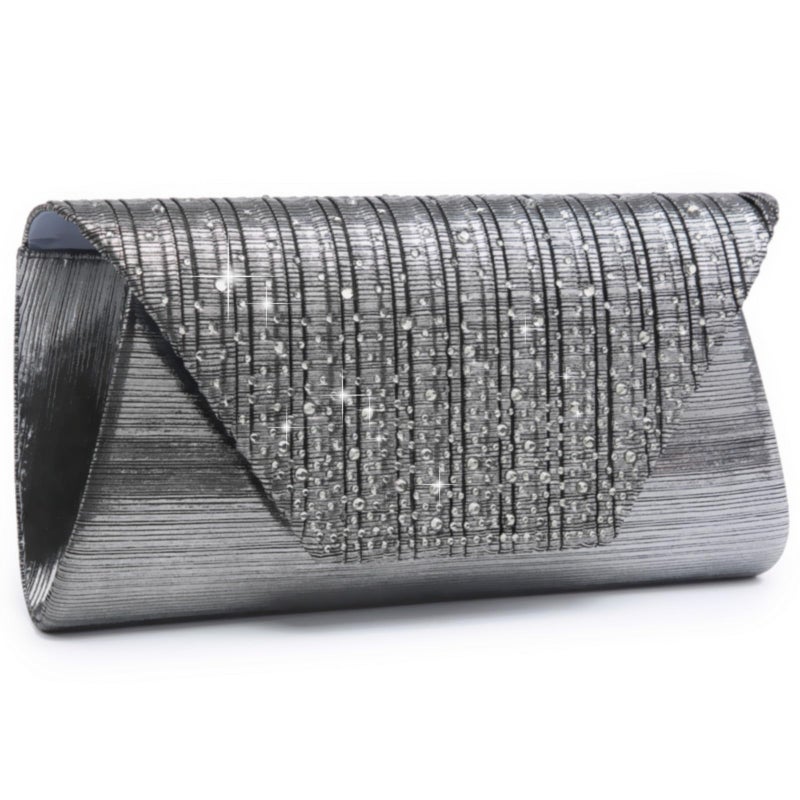 Dasein Women Evening Bags Wedding Purses Handbags Party Clutches Cocktail Prom Clutch with Glitter Rhinestones (Grey) - Image 1
