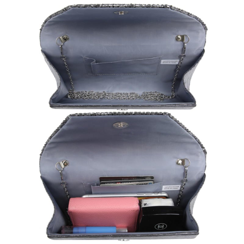 Dasein Women Evening Bags Wedding Purses Handbags Party Clutches Cocktail Prom Clutch with Glitter Rhinestones (Grey) - Image 5