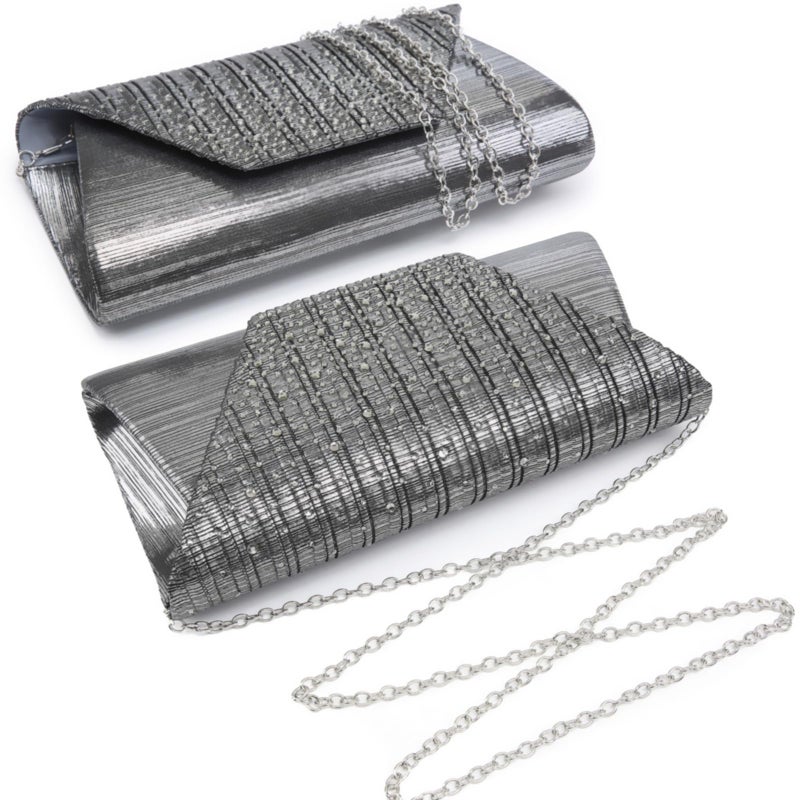 Dasein Women Evening Bags Wedding Purses Handbags Party Clutches Cocktail Prom Clutch with Glitter Rhinestones (Grey) - Image 2