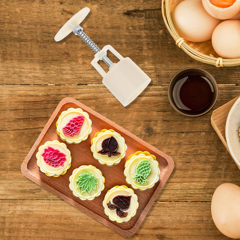 7pcs Moon Cake Mold 3d Hand Press DIY Cookie Stamp For Baking Kitchen - Image 5