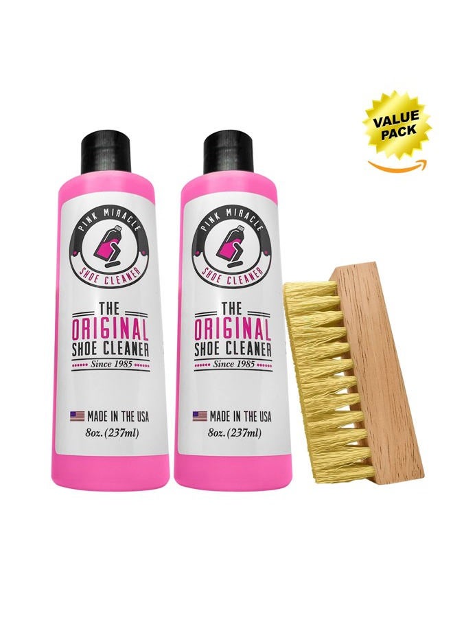 Pink Miracle Shoe Cleaner Kit Fabric Cleaner for Leather, Whites and Nubuck Sneakers Two Pack (Two Bottles/One Brush) - Image 2