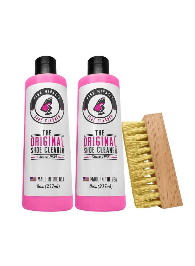 Pink Miracle Shoe Cleaner Kit Fabric Cleaner for Leather, Whites and Nubuck Sneakers Two Pack (Two Bottles/One Brush) - Image 1