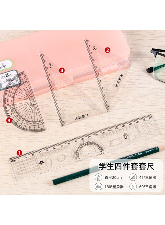 HELPS Four-piece Set Of 20cm Plastic Transparent High-value Hard Rule Triangle Learning Supplies For Primary School Students - Image 2