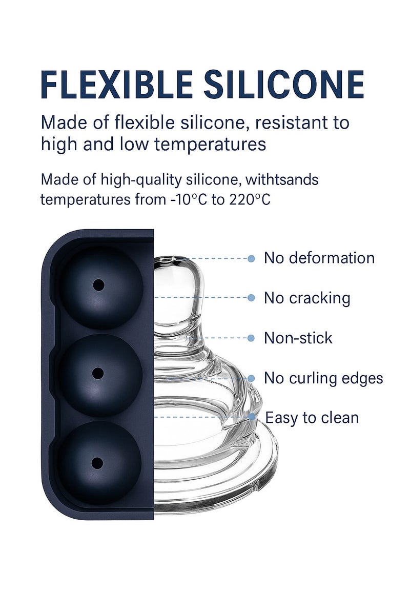 طقم قوالب ثلج من السيليكون 2 قطع بدرجة طعام مرنة لتجميد مكعبات الثلج للمشروبات والكوكتيلات والقهوة سهلة الإخراج والتنظيف - Image 4