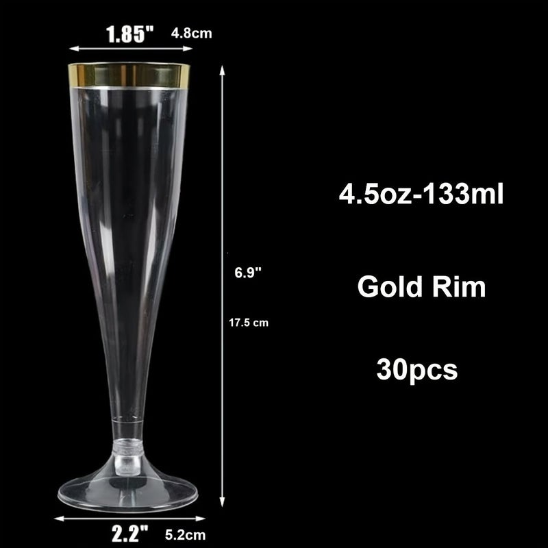30 Clear Plastic Champagne Flutes Multipurpose 4.5 Oz Glasses For Parties Weddings Home - Image 3