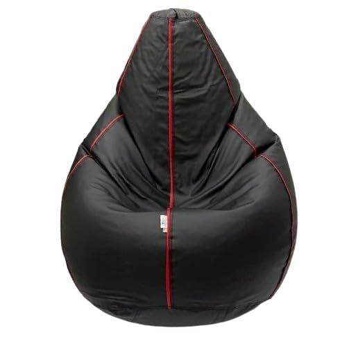 OHSTORE Premium Bean Bag Chair Ultra Comfortable Durable Faux Leather Cover Lightweight Ergonomic Lounge Seat for Home Office Gaming Relaxation BlackRedXLBB - Image 1