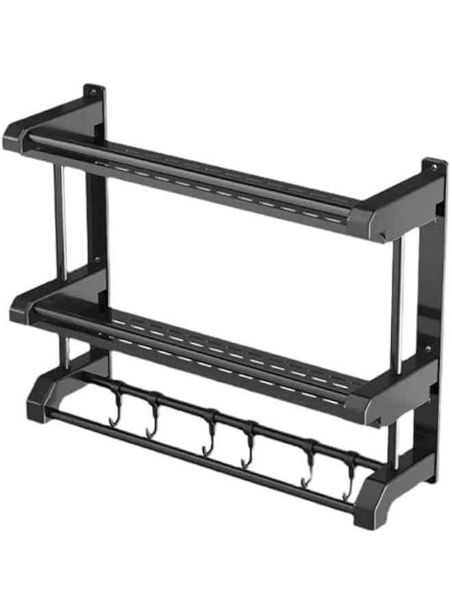 HOOKOR Bathroom Shelf with Towel Bars, Wall Mounted Bathroom Shelf, Shower Storage Rack with Hooks, Storage Organizer Shelf for Bathroom,Kitchen (2 layer) - Image 1