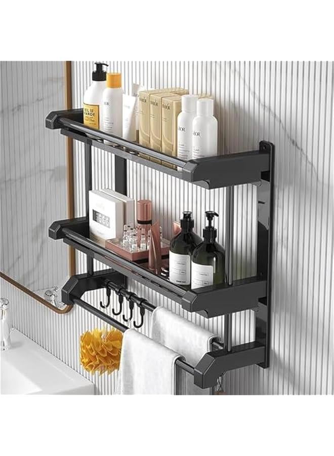HOOKOR Bathroom Shelf with Towel Bars, Wall Mounted Bathroom Shelf, Shower Storage Rack with Hooks, Storage Organizer Shelf for Bathroom,Kitchen (2 layer) - Image 2