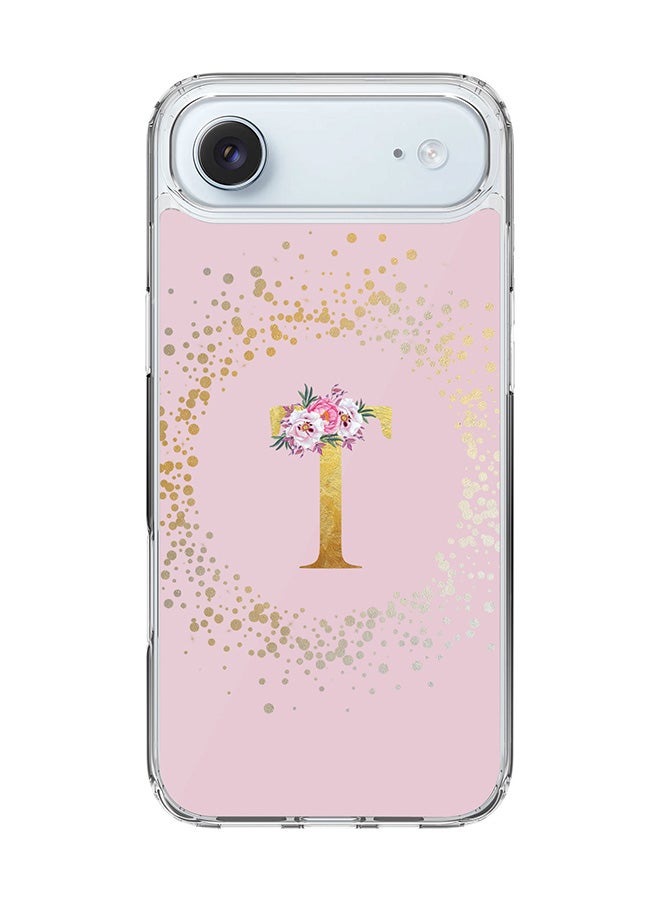 Stylizedd Classic Clear MagSafe Case for iPhone 17 Air , Hybrid Soft Case Flexible Edges Anti Drop TPU PC Gel Thin Transparent Cover [ Designed for iPhone 17 Air ] - Custom Monogram Initial Letter Floral Pattern Alphabet - T  (Pink )
