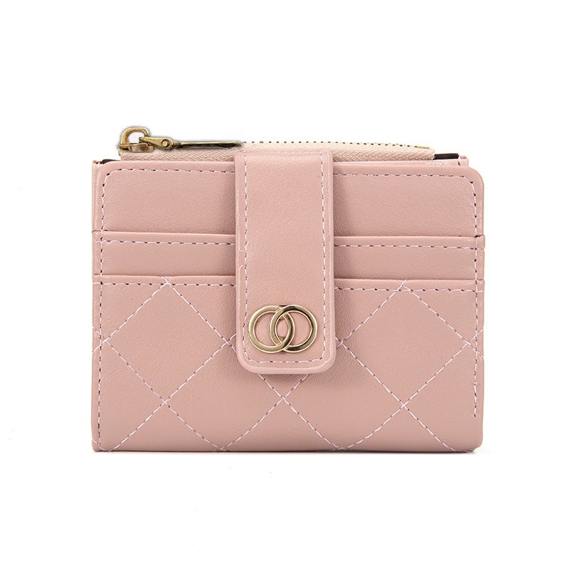 New Womens Wallet Short Solid Color Card Bag 2023 Summer Womens High Sense Zipper Coin Purse Wholesale Pink