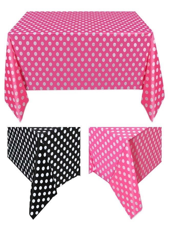 Tegeme 3 Pieces Plastic Polka Dot Tablecloth Mouse Table Cloth Rectangular Pink and White Polka Dot Tablecloth 54 x 108 Inches Black and White Table Cover for Mouse Themed Party Birthday Decorations - Image 1