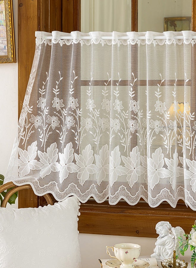 DUNISO Floral Embroidered Lace Sheer Valance Curtain, White Semi-Sheer Rod Pocket Short Cafe Curtain with Scalloped Trim, Window Treatment for Kitchen, Bathroom, Living Room - Image 4