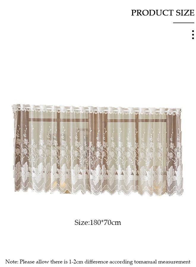 DUNISO Floral Embroidered Lace Sheer Valance Curtain, White Semi-Sheer Rod Pocket Short Cafe Curtain with Scalloped Trim, Window Treatment for Kitchen, Bathroom, Living Room - Image 2