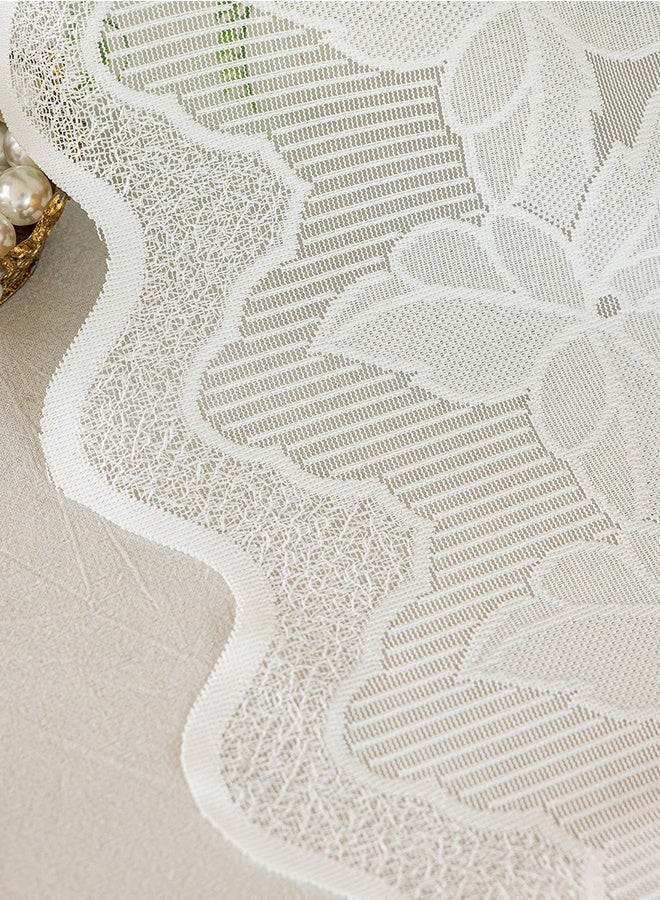 DUNISO Floral Embroidered Lace Sheer Valance Curtain, White Semi-Sheer Rod Pocket Short Cafe Curtain with Scalloped Trim, Window Treatment for Kitchen, Bathroom, Living Room - Image 3