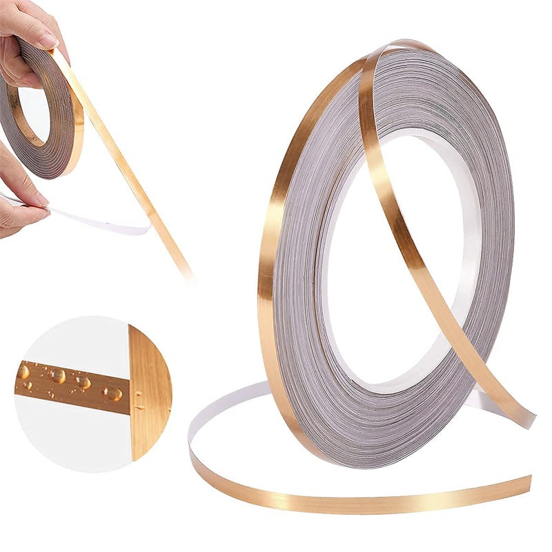 SKYZONE EXPORT Tile Gap Foil Line Tape SelfAdhesive Tile Seam Sticker Waterproof Gap Sealing Foil Decor Tape for Wall Cabinet Bedroom Living Room Kitchen 05CM 50M Golden  - Image 1