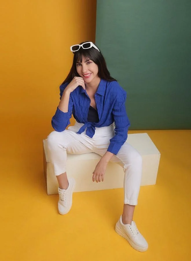 Freehand Freehand Women Blue Seersucker Oversized Shirt