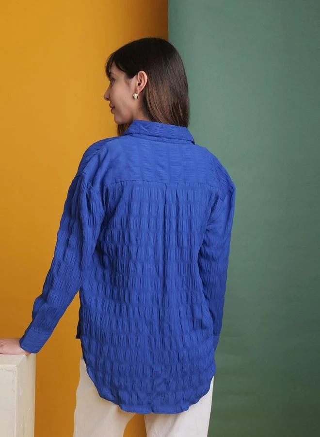 Freehand Freehand Women Blue Seersucker Oversized Shirt