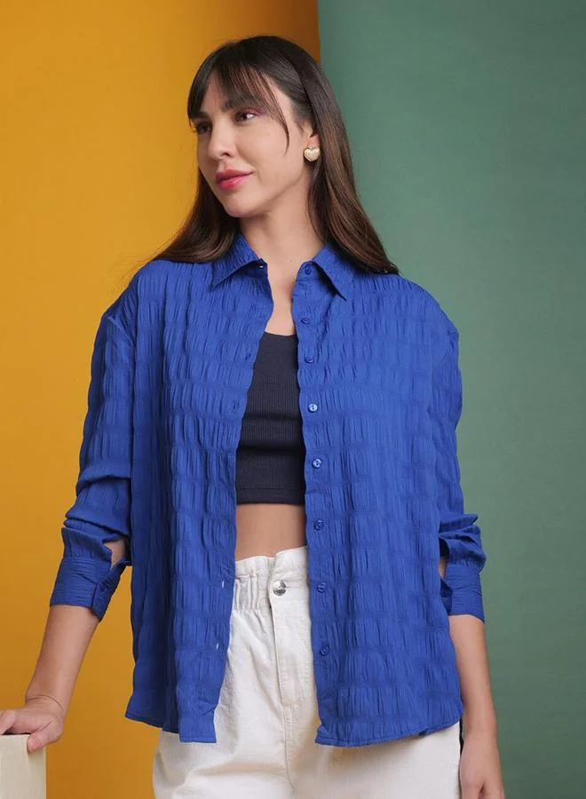 Freehand Freehand Women Blue Seersucker Oversized Shirt