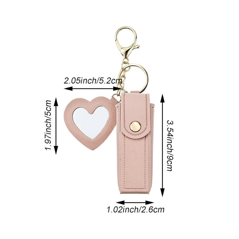 FASHION MANIA 1PCS PU Leather Potable Chapstick Holder Key Chain Bulk with Mirror, Lipstick Keychain, Lip Balm Organizer Holder Lipstick Travel Makeup Storage Case (pink) - Image 2