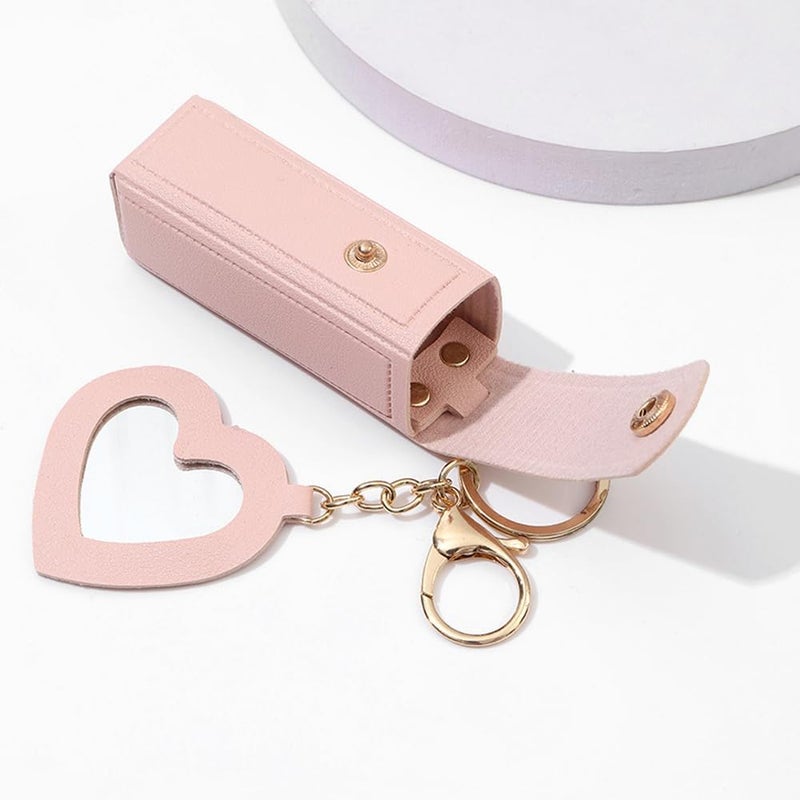 FASHION MANIA 1PCS PU Leather Potable Chapstick Holder Key Chain Bulk with Mirror, Lipstick Keychain, Lip Balm Organizer Holder Lipstick Travel Makeup Storage Case (pink) - Image 5