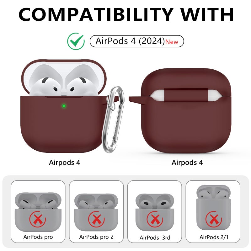 Ljusmicker for AirPods 4 Case 2024 with Cleaner Kit,Soft Silicone Protective Cover for Apple AirPods 4th Generation Cases for Women Men,AirPod 4 Case Accessories with Keychain-Wine Red - Image 2