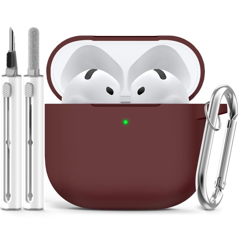 Ljusmicker for AirPods 4 Case 2024 with Cleaner Kit,Soft Silicone Protective Cover for Apple AirPods 4th Generation Cases for Women Men,AirPod 4 Case Accessories with Keychain-Wine Red - Image 1