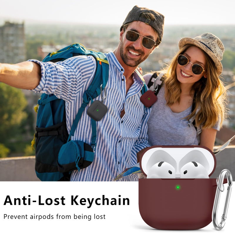 Ljusmicker for AirPods 4 Case 2024 with Cleaner Kit,Soft Silicone Protective Cover for Apple AirPods 4th Generation Cases for Women Men,AirPod 4 Case Accessories with Keychain-Wine Red - Image 5