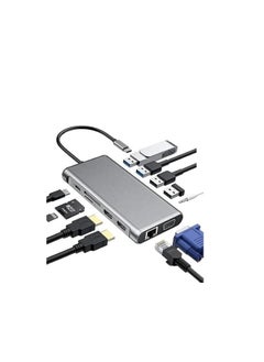 Generic 12-in-1 USB-C Docking Station – Dual 4K HDMI, VGA, 4×USB 3.0, USB-C PD 3.0, RJ45 LAN, SD/TF, AUX 3.5mm – Compatible with MacBook Pro/Air & Type-C Devices  - Image 3