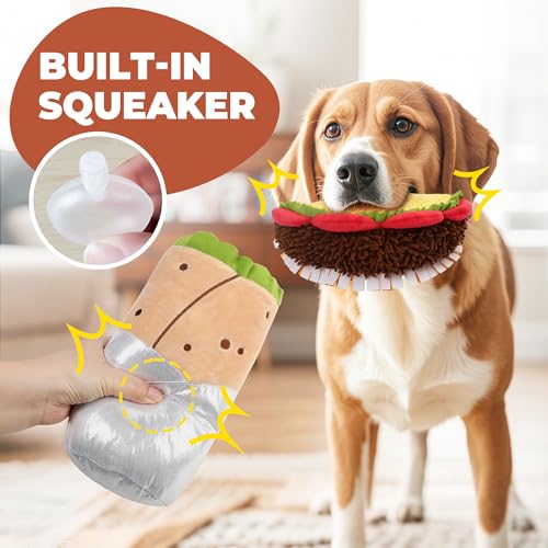 Prime Pets Plush Dog Toys Set, 3 Pack, Crinkle Squeaky Dog Toys, Food Shaped Pet Toy for Small Medium Large Dogs, Stuffed Puppy Chew Toy - Image 3