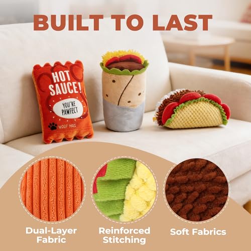 Prime Pets Plush Dog Toys Set, 3 Pack, Crinkle Squeaky Dog Toys, Food Shaped Pet Toy for Small Medium Large Dogs, Stuffed Puppy Chew Toy - Image 5