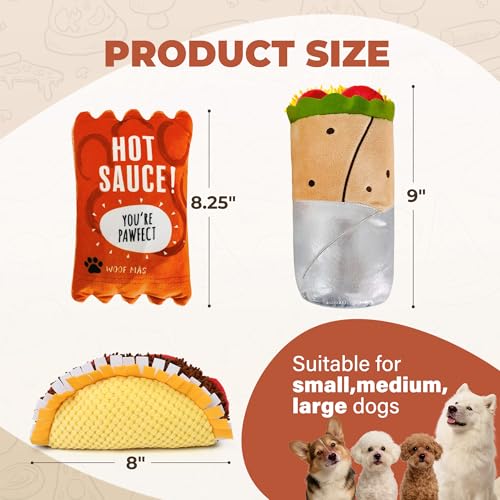 Prime Pets Plush Dog Toys Set, 3 Pack, Crinkle Squeaky Dog Toys, Food Shaped Pet Toy for Small Medium Large Dogs, Stuffed Puppy Chew Toy - Image 2