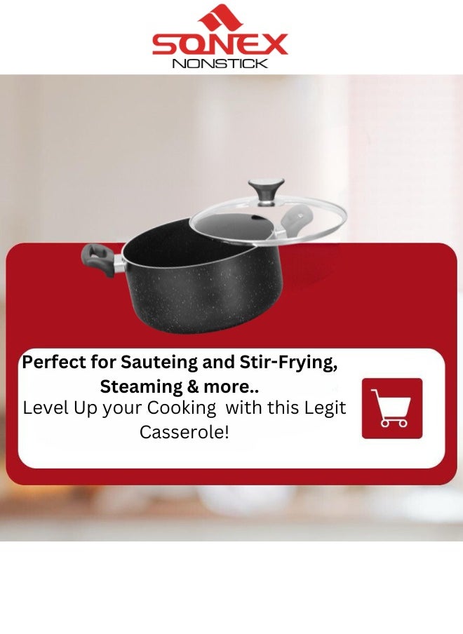 SONEX Sonex Casserole Black Granite Premium Cookware, Even Heating, Tempered Glass Lid, Non-Stick Coating , Bakelite Heat Resistant Handle, Durable Construction, Easy to Clean, 36Cm & 15.5 Ltr  - Image 5