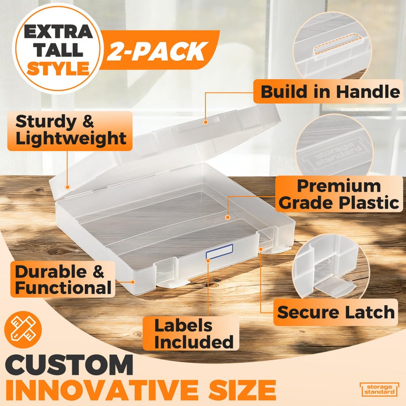 Storage Standard 2-Pack Art and Craft Organizers and Storage Case â€“ Thick Tall Transparent Stackable Plastic Craft Storage Containers, Project Organizer Paper Box Fits 8.5 x 11 Inch Papers & More, 12.4 x 10.8 x 3.1 In - Image 4