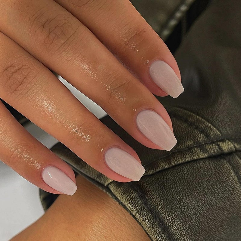 XCREANDO Beige Short Coffin Press on Nails Medium Coffin Nails Press ons, Glue on Nails Short Fake Nails for Women, Ballerina T Shape Acrylic False Nails Medium Square Natural Handmade Gel Nails - Image 4