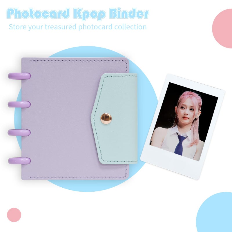 Babyfond Photocard Binder 3 Inch Kpop Binder, Detachable Kpop Photocard Holder Book, Button Design Mini Photo Album, 20 Pockets Fits 40 Photocards (Purple) - Image 2