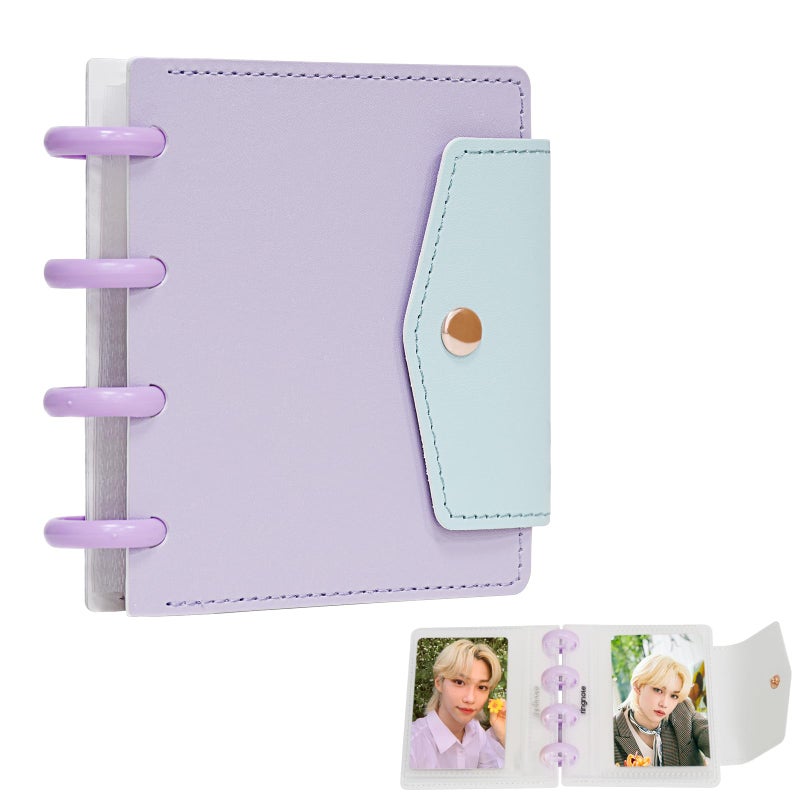 Babyfond Photocard Binder 3 Inch Kpop Binder, Detachable Kpop Photocard Holder Book, Button Design Mini Photo Album, 20 Pockets Fits 40 Photocards (Purple) - Image 1