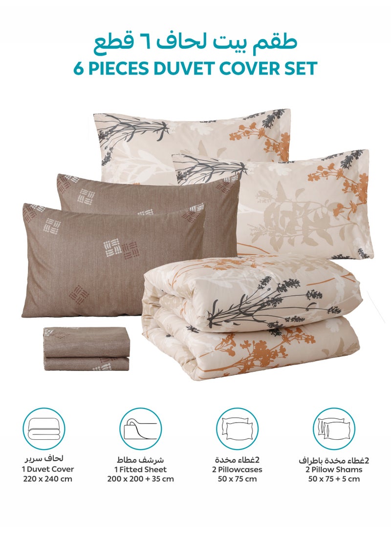 Donetella Printed Duvet Set, King Size Fits 200x200 cm - 6-Pcs Bed Set, Brushed Microfiber Fabric - 1 Duvet Cover, 1 Fitted Sheet, 2 Pillow Shams, 2 Pillowcases (Filler Not Included) - Image 4
