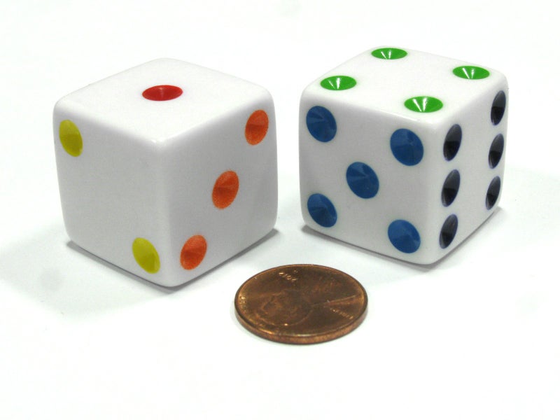 Koplow Games Set of 6 D6 25mm Large Opaque Jumbo Dice - White with Multicolor Pip by Koplow Games - Image 2