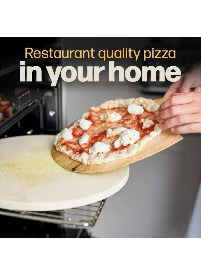 حجر بيتزا دائري للخبز والشواء في الفرن مع قشرة خشبية | حجر طهي كورديريت متين، كبير جدًا، قطره ١٥ بوصة (٣٨ سم) - Image 3